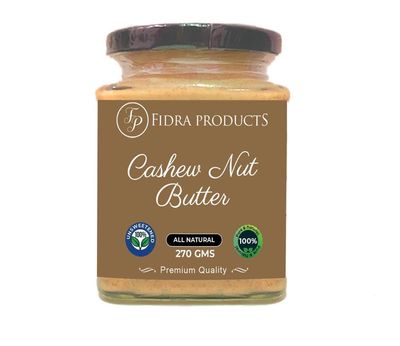 Fidra Products High Protein, Vegan, Cholesterol-free, Dairy-free, Soy-free, Gluten-free, Natural, Cashew Nut Butter (270 GM)