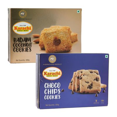 KARACHI SWEET MART Badam Coconut Biscuits,300g & Choco Chips Biscuits,250g (Combo Pack of 2)