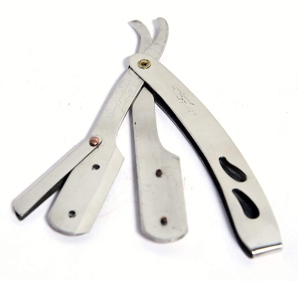 CITY ENTERPRISES Stainless Steel Straight Edge Folding Beard Shaving Blade Barber Hair Salon Razor (TAIWAN)
