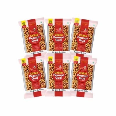 Jabsons Peanut Gud Chikki 240g (Pack of 6) | Traditional Indian Sweet with Peanuts & Jaggery | Protein-Rich Snack | Peanut Gud Chikki