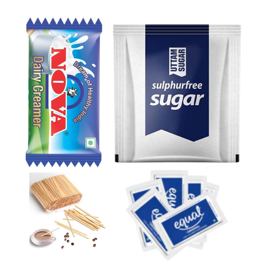 NEWRISE Nova Dairy Creamer 200 Sachet With Uttam White Sugar 200 Sachet And Accessories