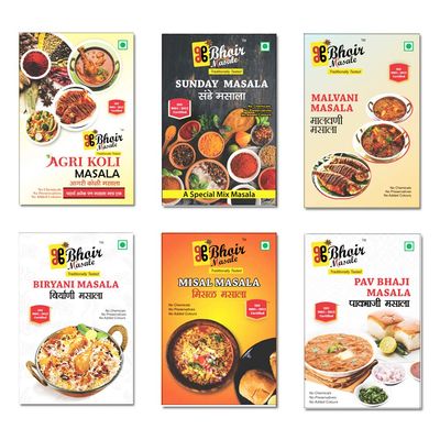 6 Types of Authentic Spices in 1 Combo Pack (agri koli Masala,malvani Masala,Sunday Masala,biryani Masala,pav bhaji Masala,misal Masala ) 50 Grams x 6 Packets