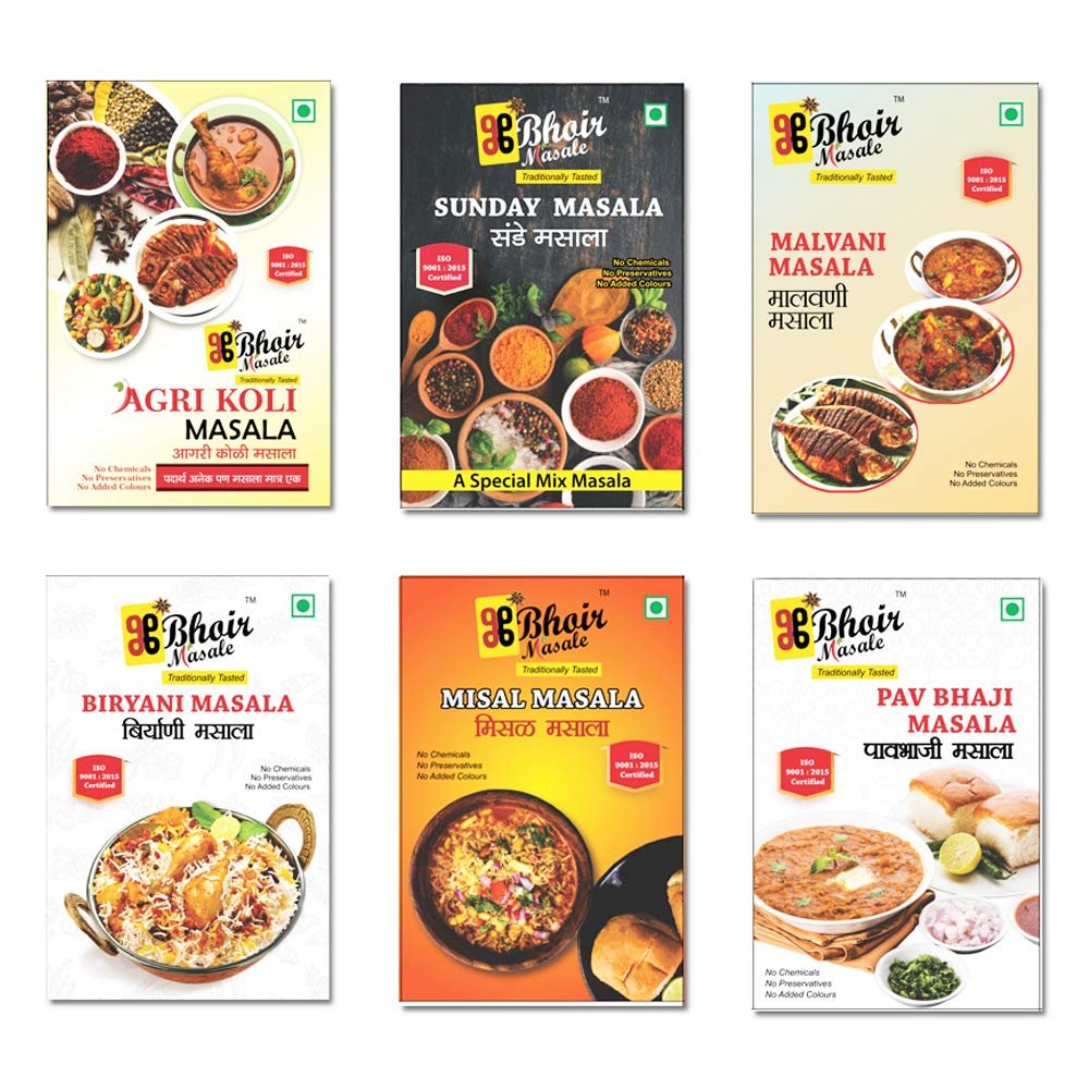 6 Types of Authentic Spices in 1 Combo Pack (agri koli Masala,malvani Masala,Sunday Masala,biryani Masala,pav bhaji Masala,misal Masala ) 50 Grams x 6 Packets