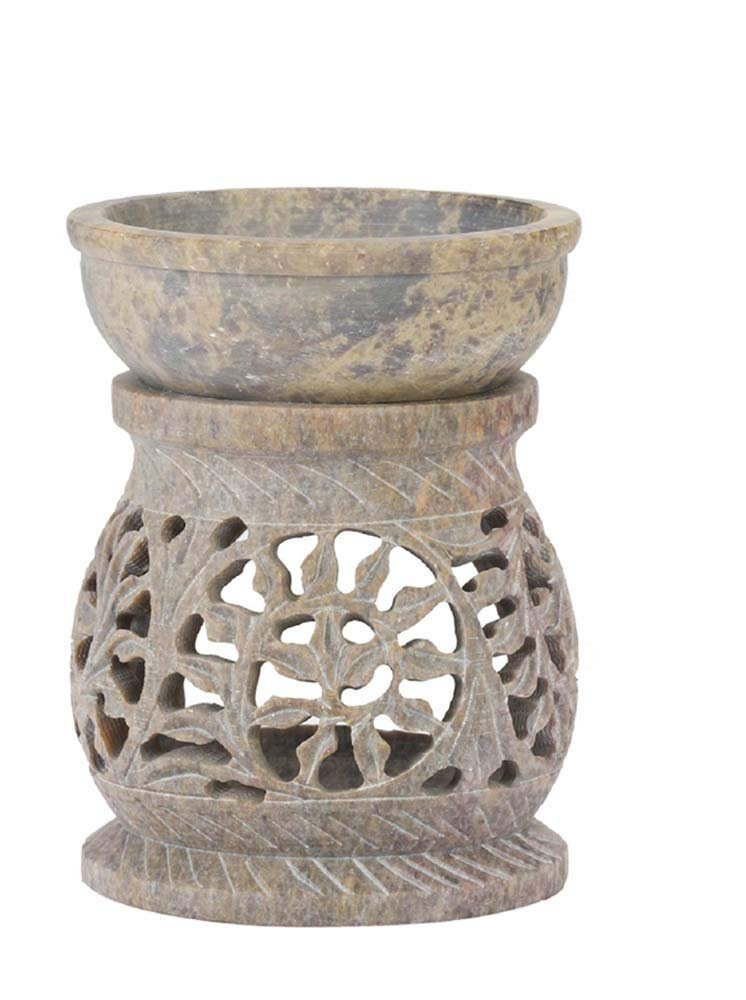 IYB-Flower Handcrafted Soapstone Aroma Oil Diffuser Burner for - Gifting, Meditation, Aromatherapy & Home Decor, etc