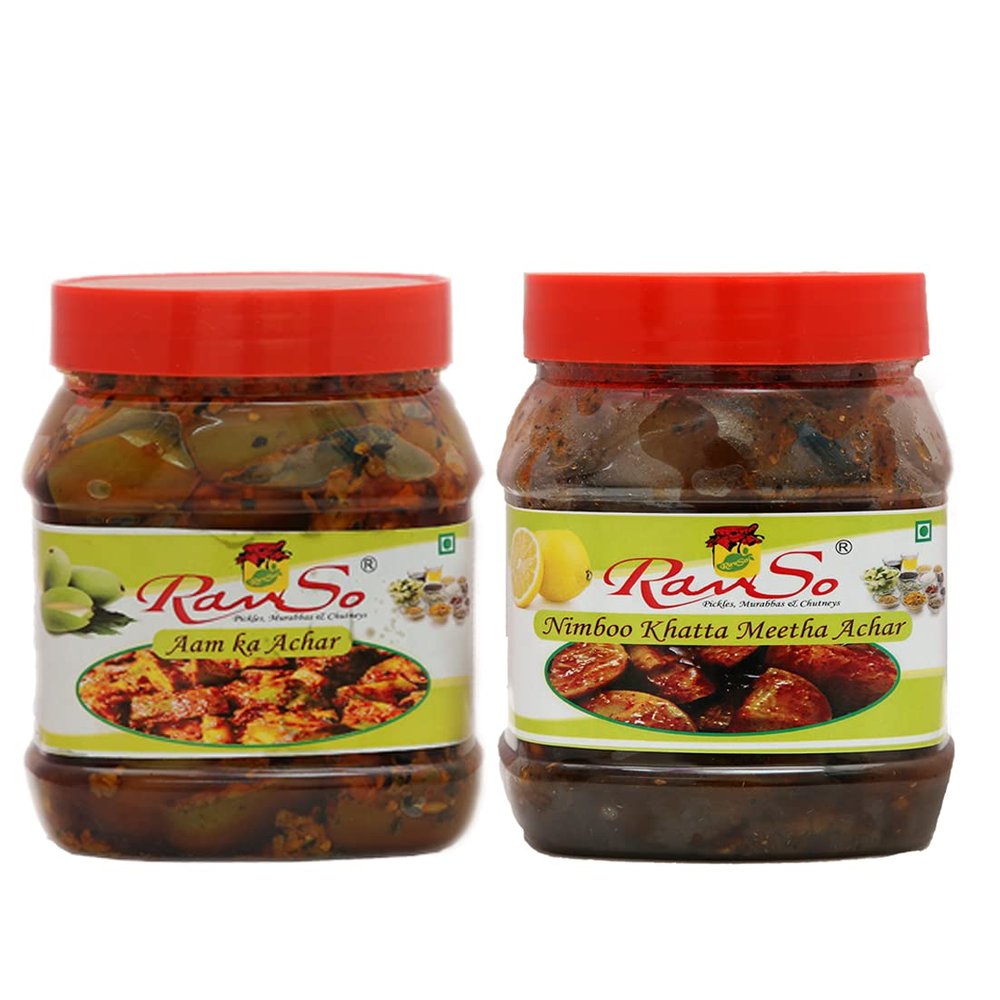 Advait Home Made Combo Pack of Two Pickle Indian Aam Ka Aachar # 800 Grams Nimbu Pickle # 800 Grams ( 2 )