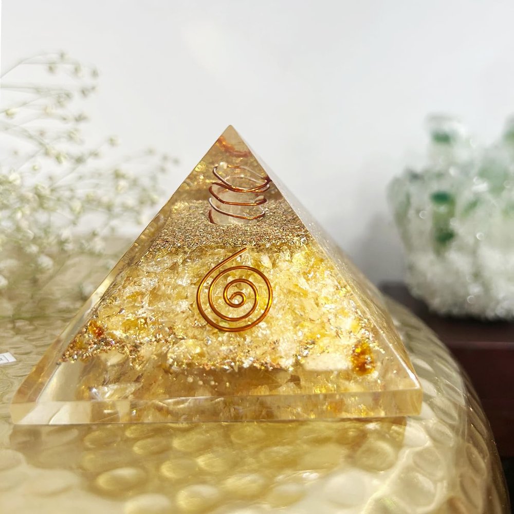 9Dzine Energy Generator Crystal Citrine Orgone Pyramid for EMF Protection Citrine Raw Chips Orgone Pyramid for Vastu Correction Aura Cleansing Stress Relives