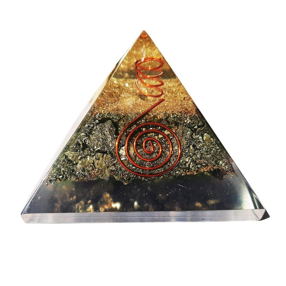 9Dzine Reiki Stones Organ Natural Crystal Stone Pyrite Pyramid for Reiki Healing, Aura Cleaning, Vastu Correction and Crystal Healing Pyramid Housewarming Gift