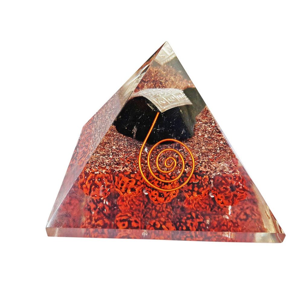 9Dzine Reiki Stones Rudraksha Kachwa Orgone Pyramid for Reiki Healing and Crystal Healing with Tortoise Vastu Crystal Healing Pyramid Turtle Rudrakash Pyramid (Length 7.8 Cm)