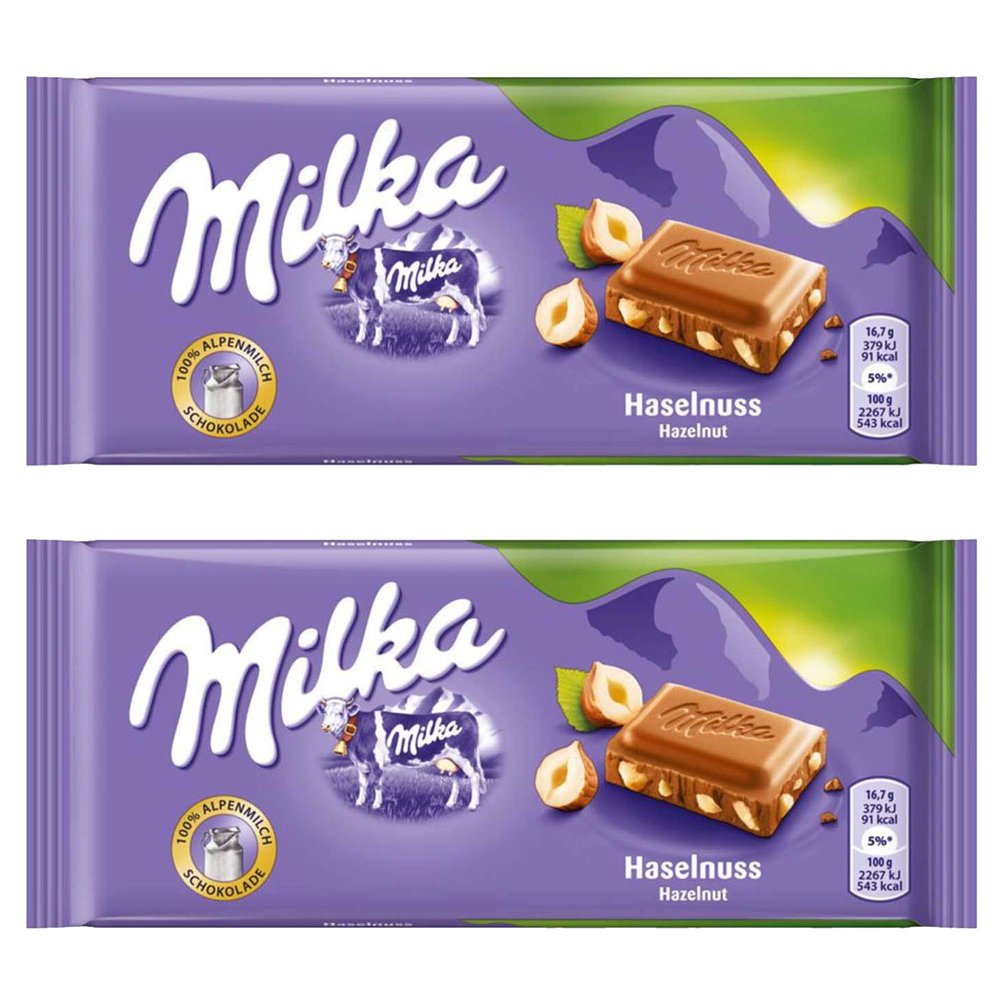 Milka Hazelnut 100% Alpine Milk Chocolate, 2 x 100 g