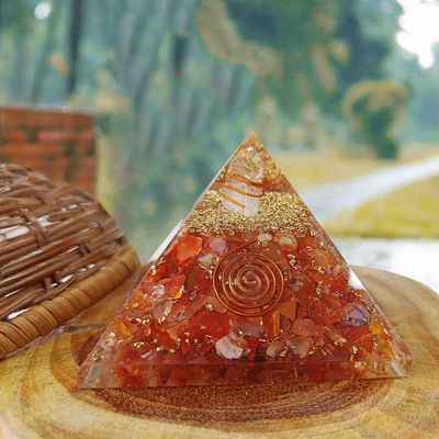 9Dzine Energy Generator Crystal Red Carnelian Orgone Pyramid for EMF Protection Red Carnelian Raw Chips Orgone Pyramid for Vastu Correction Aura Cleansing Stress Relives