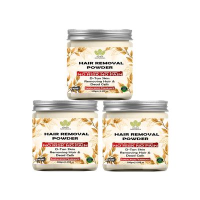 Haria Naturals Hair Removal Powder (Sandalwood Fragrance) For Underarms, Hand, Legs & Bikini Line Three in one Use For D-Tan Skin, Removing Hair, Remove Dead cell Men & Women 300 gms
