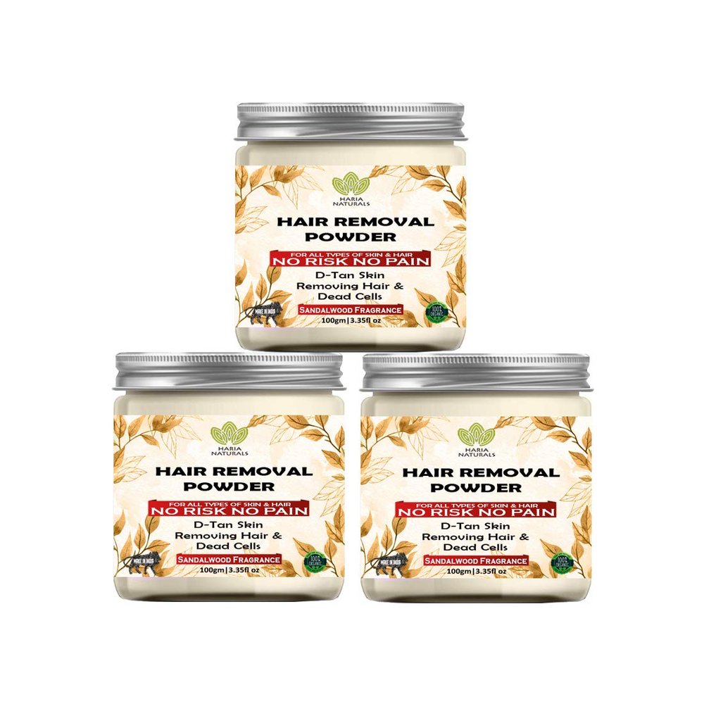 Haria Naturals Hair Removal Powder (Sandalwood Fragrance) For Underarms, Hand, Legs & Bikini Line Three in one Use For D-Tan Skin, Removing Hair, Remove Dead cell Men & Women 300 gms