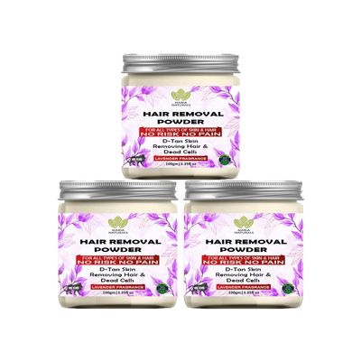 Haria Naturals Hair Removal Powder (Lavender Fragrance) For Underarms, Hand, Legs & Bikini Line Three in one Use For D-Tan Skin, Removing Hair, Remove Dead cell Men & Women 300 gms