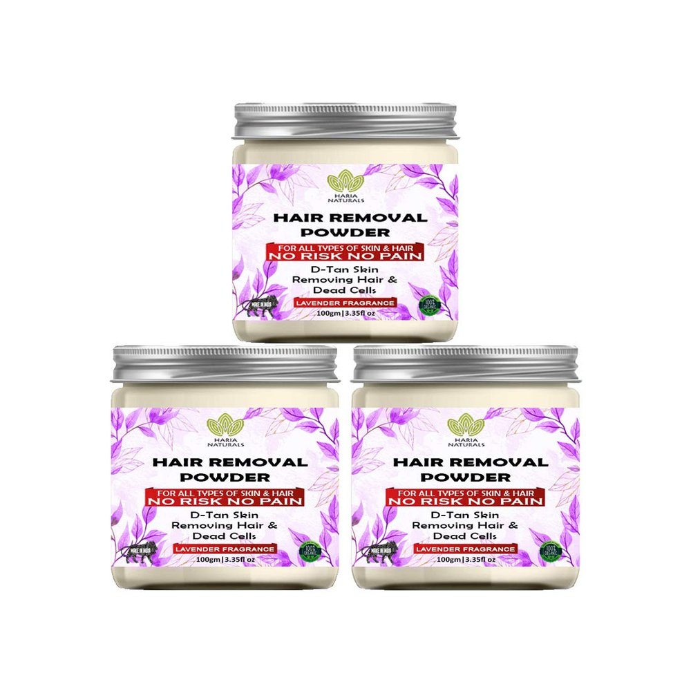 Haria Naturals Hair Removal Powder (Lavender Fragrance) For Underarms, Hand, Legs & Bikini Line Three in one Use For D-Tan Skin, Removing Hair, Remove Dead cell Men & Women 300 gms