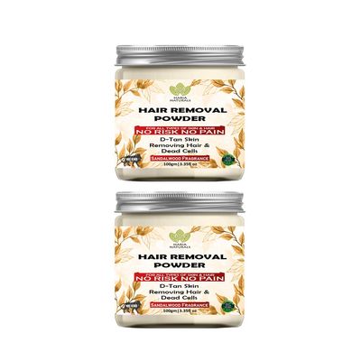 Haria Naturals Hair Removal Powder (Sandalwood Fragrance) For Underarms, Hand, Legs & Bikini Line Three in one Use For D-Tan Skin, Removing Hair, Remove Dead cell Men & Women 200 gms