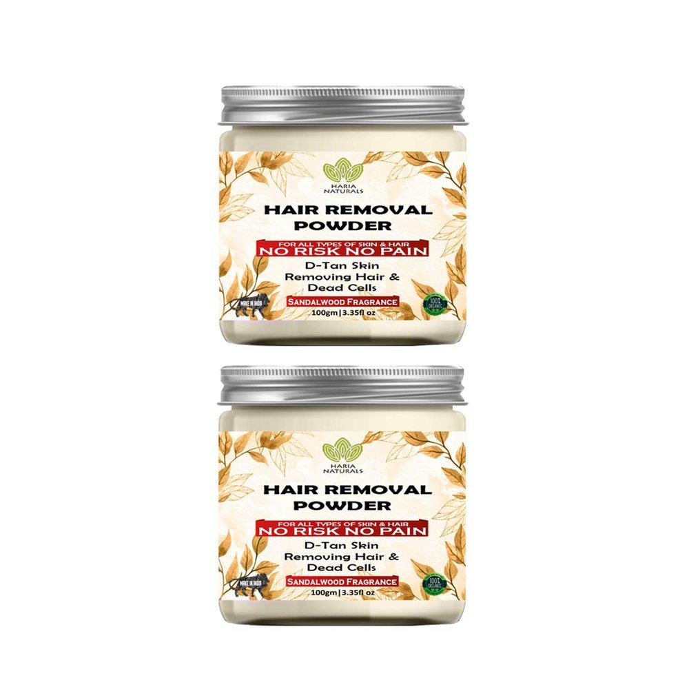 Haria Naturals Hair Removal Powder (Sandalwood Fragrance) For Underarms, Hand, Legs & Bikini Line Three in one Use For D-Tan Skin, Removing Hair, Remove Dead cell Men & Women 200 gms