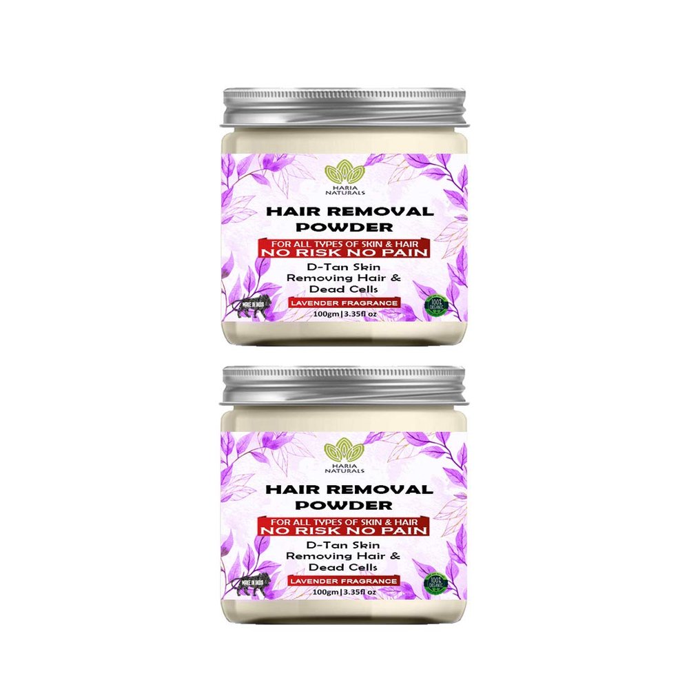 Haria Naturals Hair Removal Powder (Lavender Fragrance) For Underarms, Hand, Legs & Bikini Line Three in one Use For D-Tan Skin, Removing Hair, Remove Dead cell Men & Women 200 gms