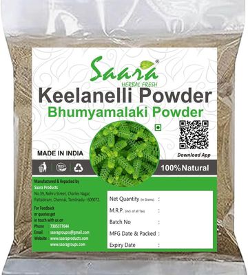 Saara HERBAL FRESH Keelanelli Powder 1kg | Bhumyamalaki | Phyllanthus Niruri | Nela usiri Powder (Pack of 10 x100g)