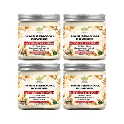 Haria Naturals Hair Removal Powder (Sandalwood Fragrance) For Underarms, Hand, Legs & Bikini Line Three in one Use For D-Tan Skin, Removing Hair, Remove Dead cell Men & Women 400 gms