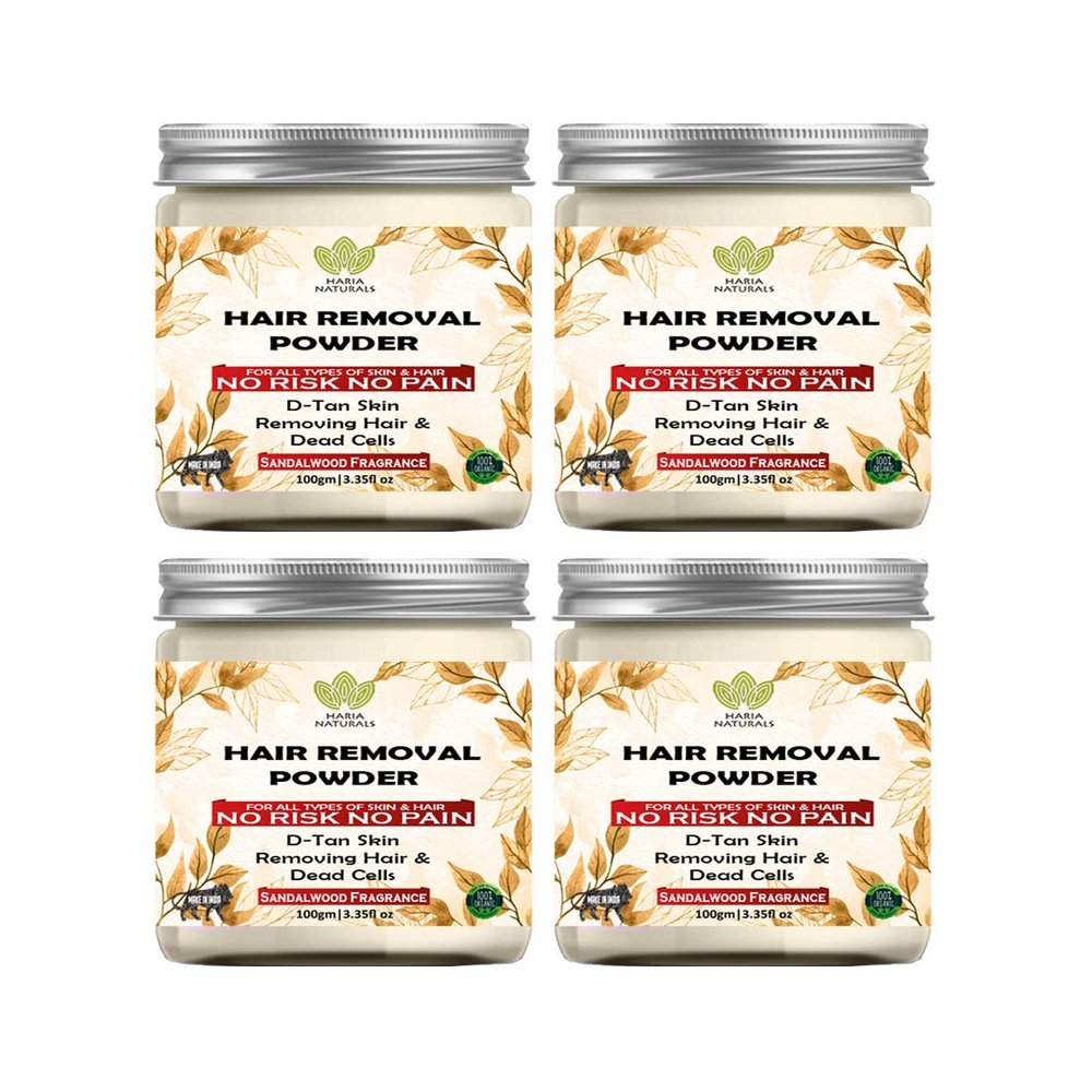 Haria Naturals Hair Removal Powder (Sandalwood Fragrance) For Underarms, Hand, Legs & Bikini Line Three in one Use For D-Tan Skin, Removing Hair, Remove Dead cell Men & Women 400 gms