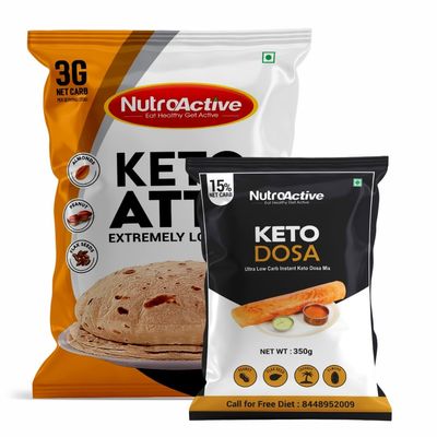 NutroActive Keto Atta Extremely Low Carb Flour - 1kg with NutroActive Keto Dosa Mix Gluten Free - 350 gm