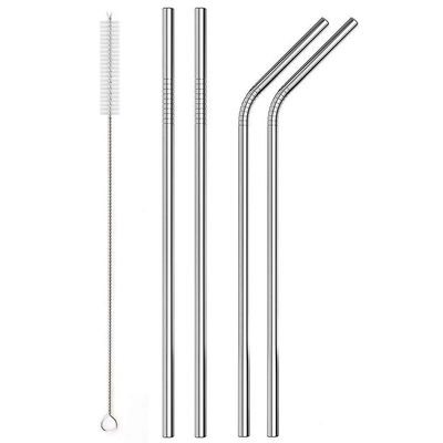 Eopzo BPA-Free Metal, Thick, Long, Dishwasher Safe Stainless Steel Drinking Straws, 8.5 Inches (2 Bend and 2 Straight and 1 Cleaning Brushes) (Set of 1)
