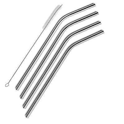 Eopzo Stainless Steel Straws, 4 Pcs 8.5'' Reusable Metal Straws Drinking Straws for Tumblers Cold Beverage (4 Bend + 1 Cleaning Brushes)