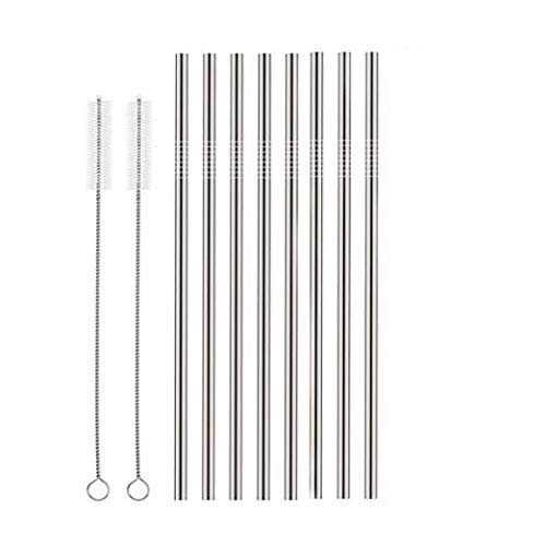 Eopzo Stainless Steel Straws Ultra Long 8.5 Inch Reusable Drinking Metal Straws for Tumblers Rumblers Cold Beverage (8 Straight | 2 Brush)