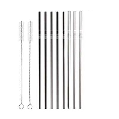 Eopzo Reusable Stainless Steel Drinking Straws Straight (8 Straight Straws, 2 Brush)