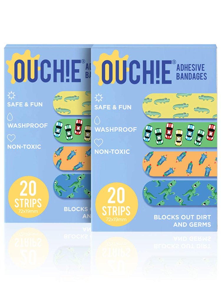 Aya Papaya Ouchie Non-Toxic Printed Bandages Double Combo (40 Pack) - Blue
