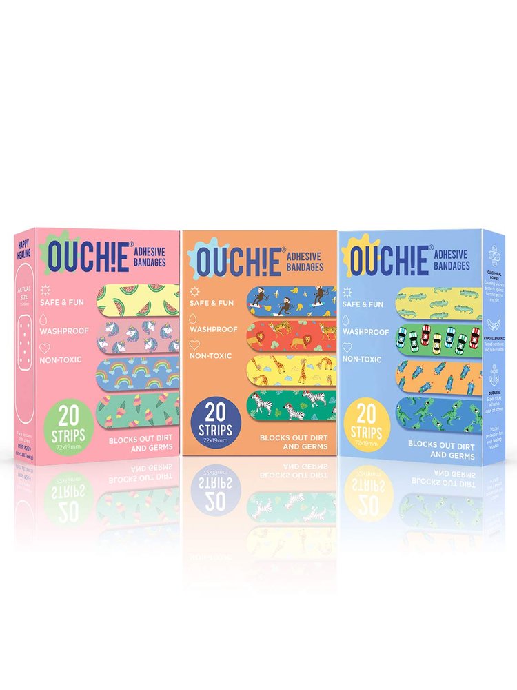 Aya Papaya Ouchie Non-Toxic Printed Triple Combo (60 Pack) - 1 X Pink, 1 X Orange & 1 X Blue