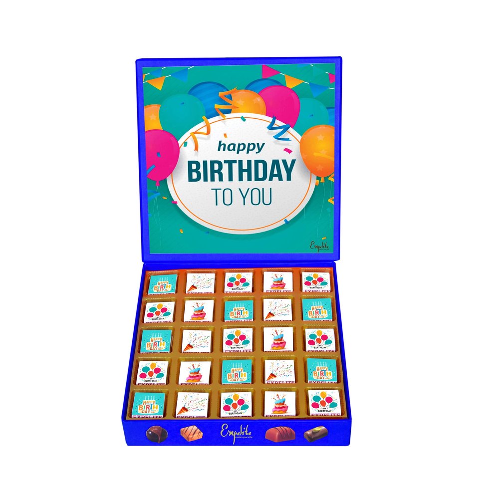 Expelite Blue Theme Birthday Chocolates Gift for Boys - 25 pc Birthday Gift for A Boy With (Roasted DryFruits,Cranberry Filling,Paan Filling,Butterscotch FillingMix Fruits Flaver)