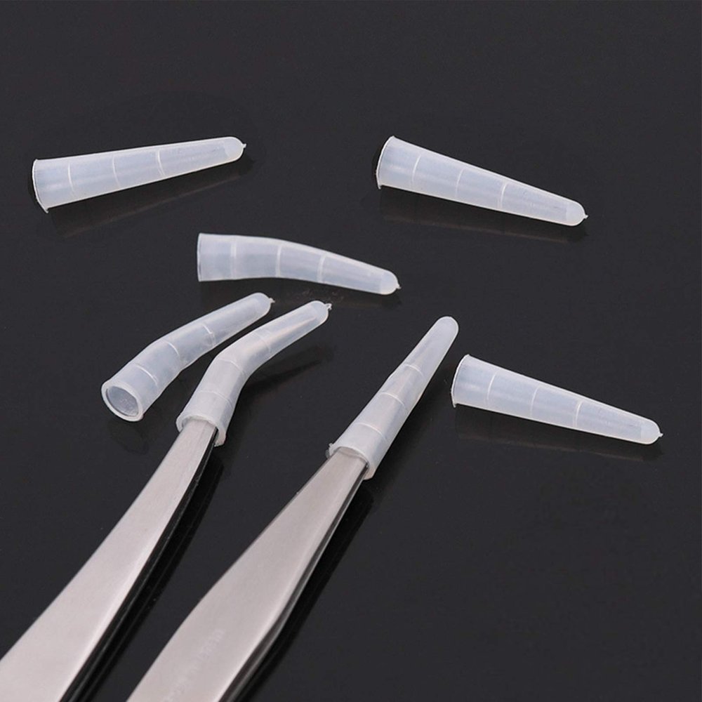 EORTA 50 Pcs Tweezer Tip Covers Mini Soft Silicone Case Portable Safety Sheath for Eyelash Tweezer Pusher Mini Scissor/Shear, to Protect TipsTransparent