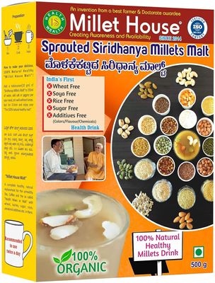 Millet House Sprouted Siri dhanya Millets Malt 500gm | 30 Natural Ingredients | 100% Healthy Chemical Free Natural Certified Millet Drink | Traditional Millets Organic Health Mix - (Pack of 1, 500gm)