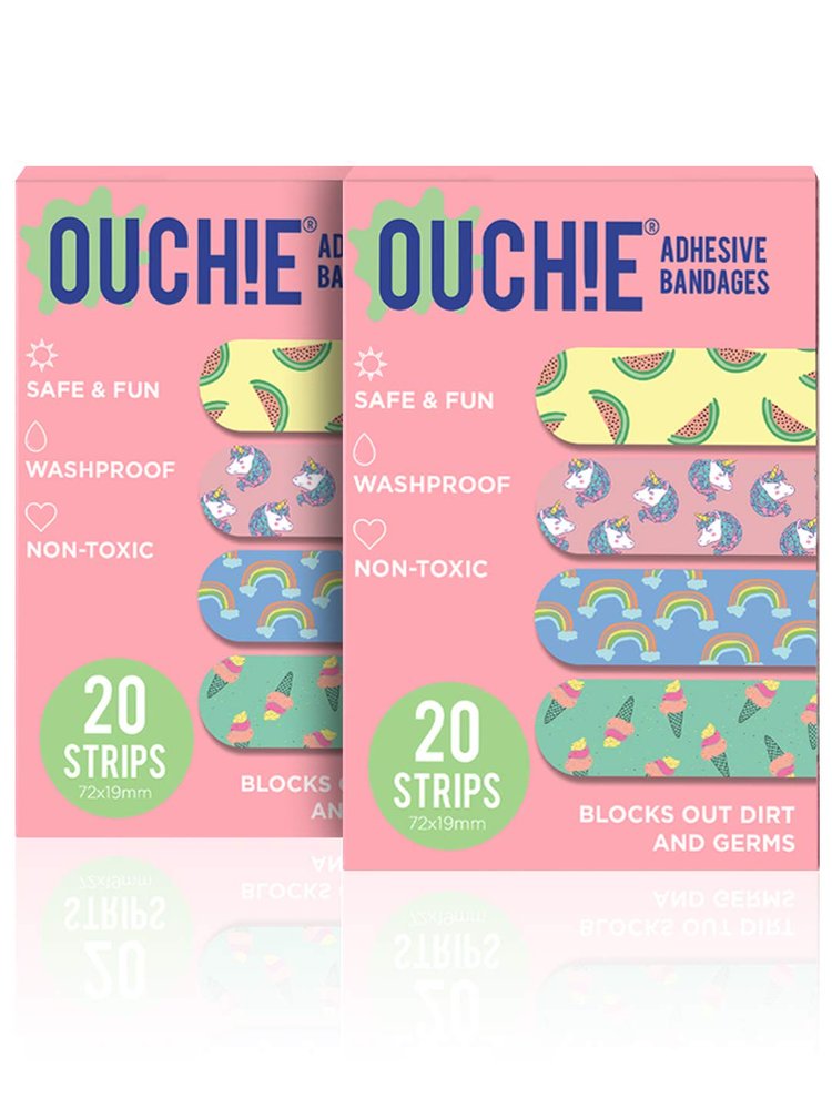 Aya Papaya Ouchie Non-Toxic Printed Bandages Double Combo (40 Pack) - Pink
