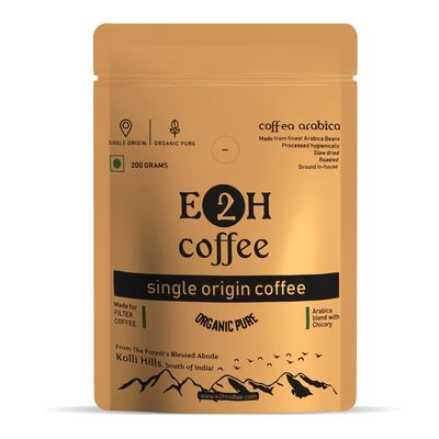 E2H Coffee 100% Organic Coffee Powder With Chicory Premium Arabica Blend, Medium Dark Roast Beans Ground Coffee For Filter, Black & Espresso Coffee, Single Origin, Usda Certified - Bag
