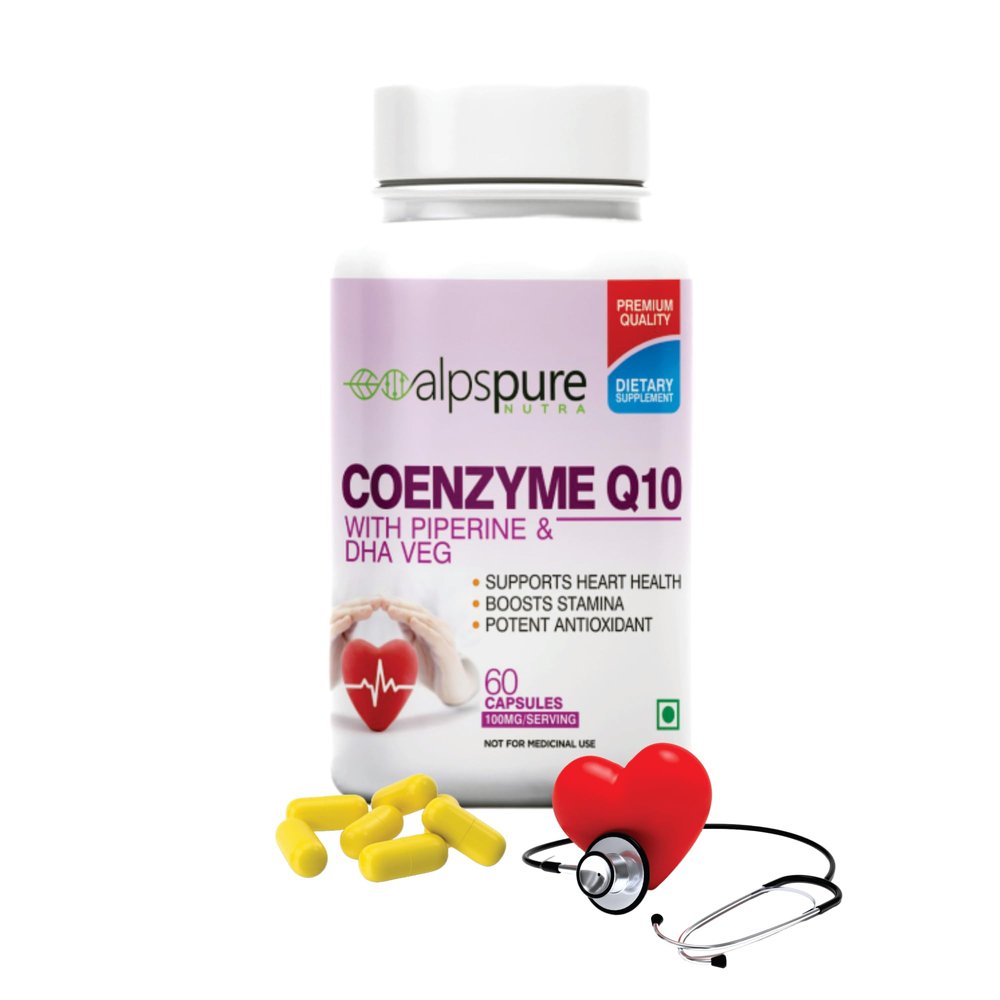 Alpspure Nutra Coenzyme Q10 / COQ10 100Mg High Absorption With Piperine & Dha Veg (60 Veg Capsules) Rich in Antioxidant, Promotes Heart Health & Boost Energy