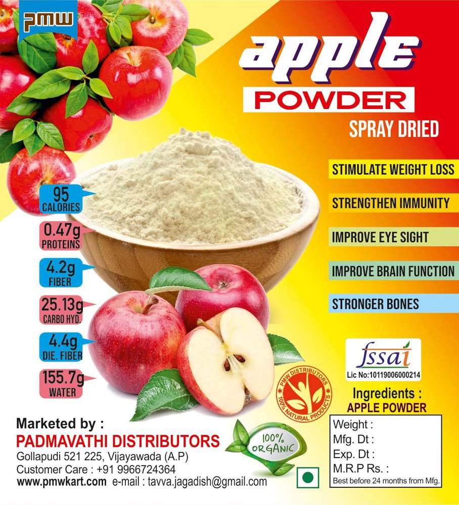 Pmw - Organic - Pure & Natural - Spray Dried Apple Fruit Powder - 100 Grams