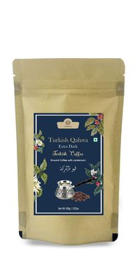 Al Masnoon Turkish Qahwa|Turkish Coffee|Extra Dark Ground Coffee Bag with Cardamom 100G (Pack of 1)