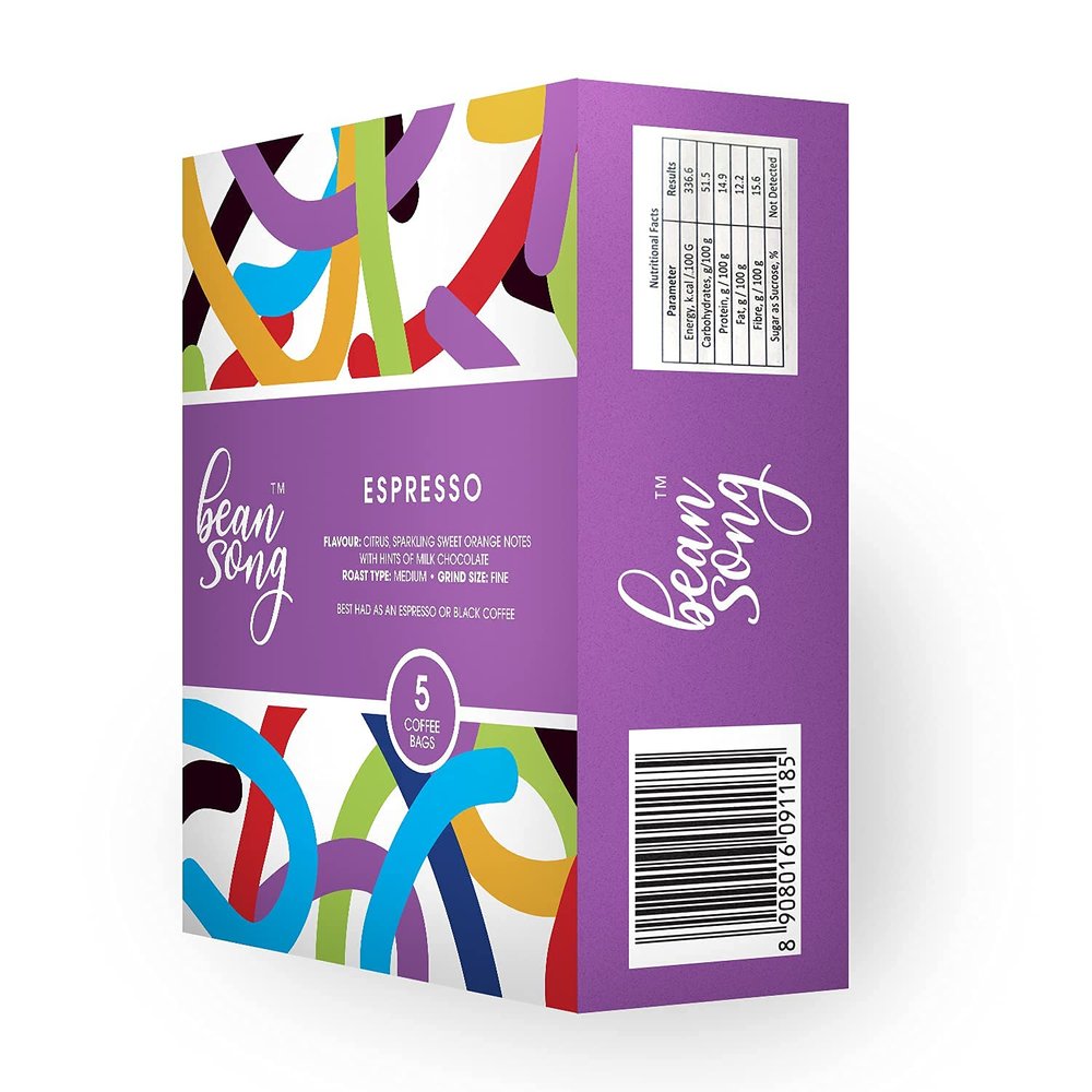 Bean Song Equipment Less Premium Espresso Coffee Drip Bags (5 Easy Pours) - Citrus Flavour with Hints of Milk Chocolate | Cafe At Home