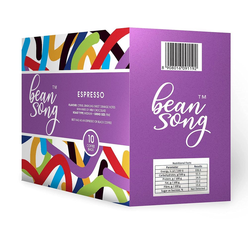 Bean Song Equipment Less Premium Espresso Coffee Drip Bags (10 Easy Pours) - Citrus Flavour with Hints of Milk Chocolate | Cafe At Home