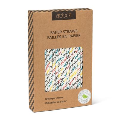 Abbott Collection 27-FETE-40 Party Print Straws. 100 Pieces, White/Multi