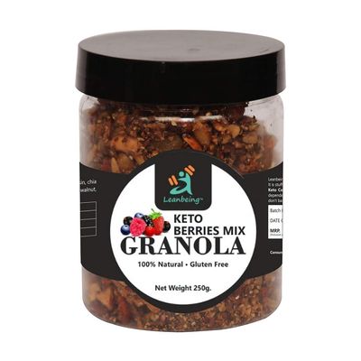 Leanbeing Keto Fruit & nut granola 250 G | Low Carb Cereal, Gluten & Grain Free- Low Fat, High Protein Keto Cereals Energy Snack