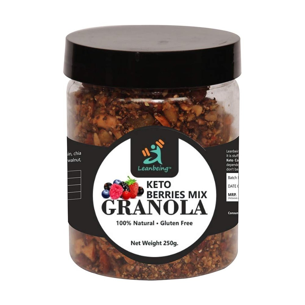 Leanbeing Keto berries mix granola 250G | Low Carb Cereal, Gluten & Grain Free- Low Fat, High Protein Keto Cereals Energy Snack