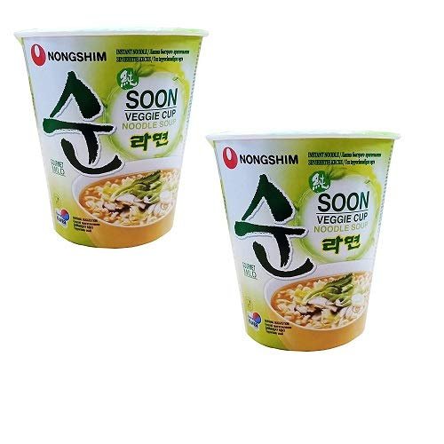 Nongshim Soon Veggie Instant Noodle Soup Cup, 2.36 Oz / 67 G, 2 Pack,Dairy Free