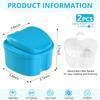KISEER 2 Pack Colors Denture Bath Case Cup Box Holder Storage Soak Container with Strainer Basket for Travel Cleaning (Light Blue, White) view 2