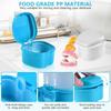 KISEER 2 Pack Colors Denture Bath Case Cup Box Holder Storage Soak Container with Strainer Basket for Travel Cleaning (Light Blue, White) view 3