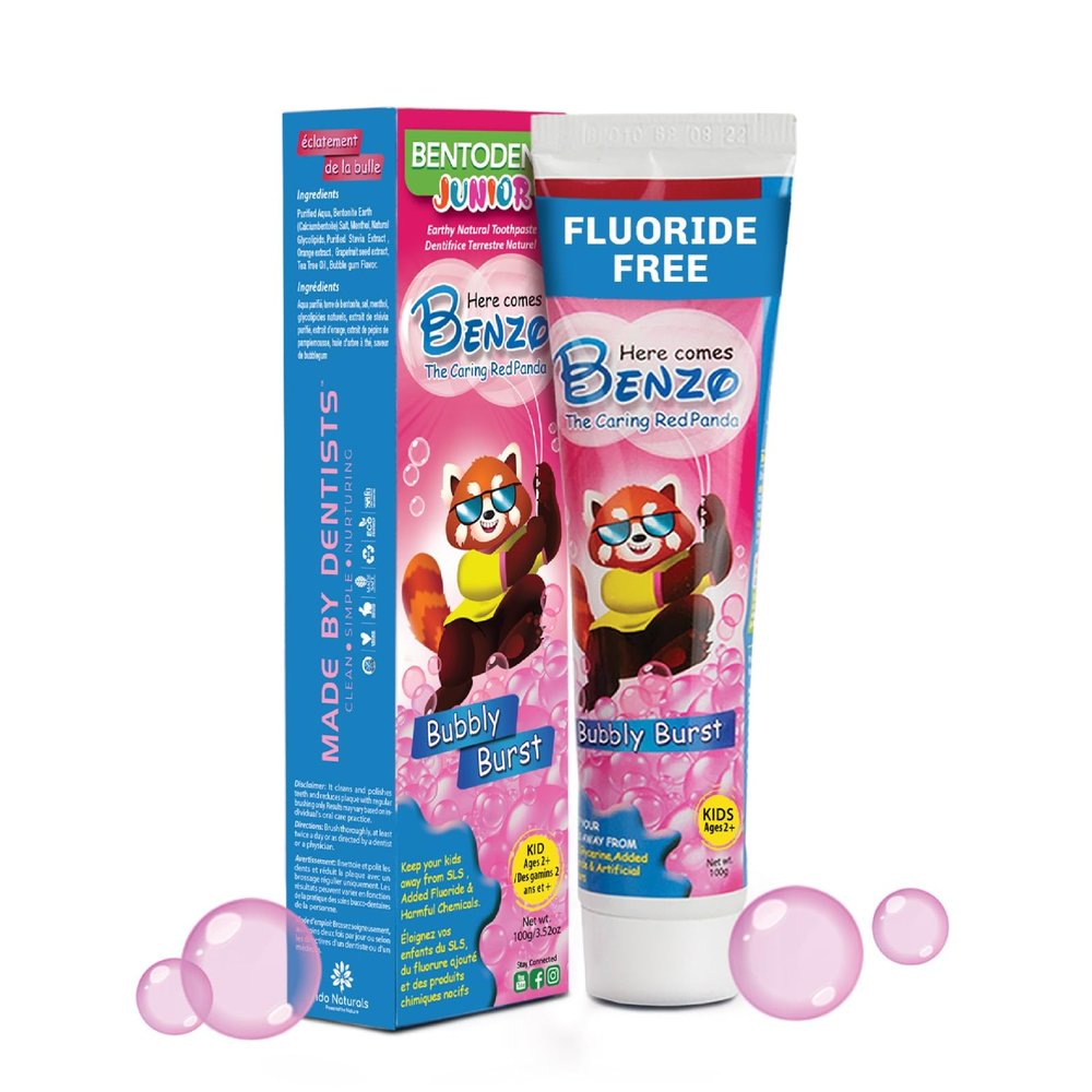 Bentodent Herbal & Natural Kids Toothpaste Bubble Gum Flavor | 100% Safe & Fluoride-Free Toothpaste for Kids 2+ Years | Gentle Herbal Oral Care, Fresh Breath & Cavity Protection | SLS Free, 100g