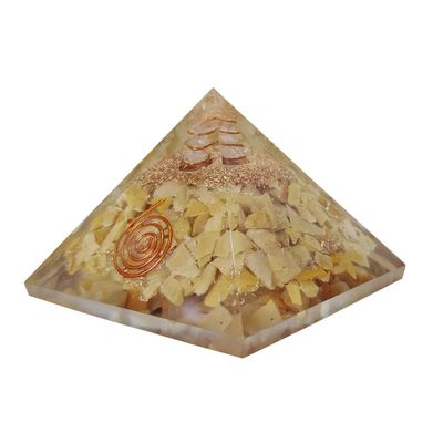 9Dzine Feng Shui Crystal Yellow Quartz Orgone Pyramid Vastu Meditation Yellow Quartz Orgonite Orgone Pyramid for EMF Protection with Crystal and Copper for Home Office Dcor Crystal Gift