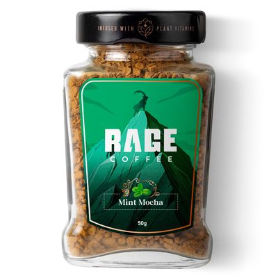 Rage Coffee Instant Coffee Mint Mocha Glass Jar 100% Arabica Beans infused with Plant based Vitamins| Hot & Cold Coffee | Strong Aroma with Rich Taste - 50g